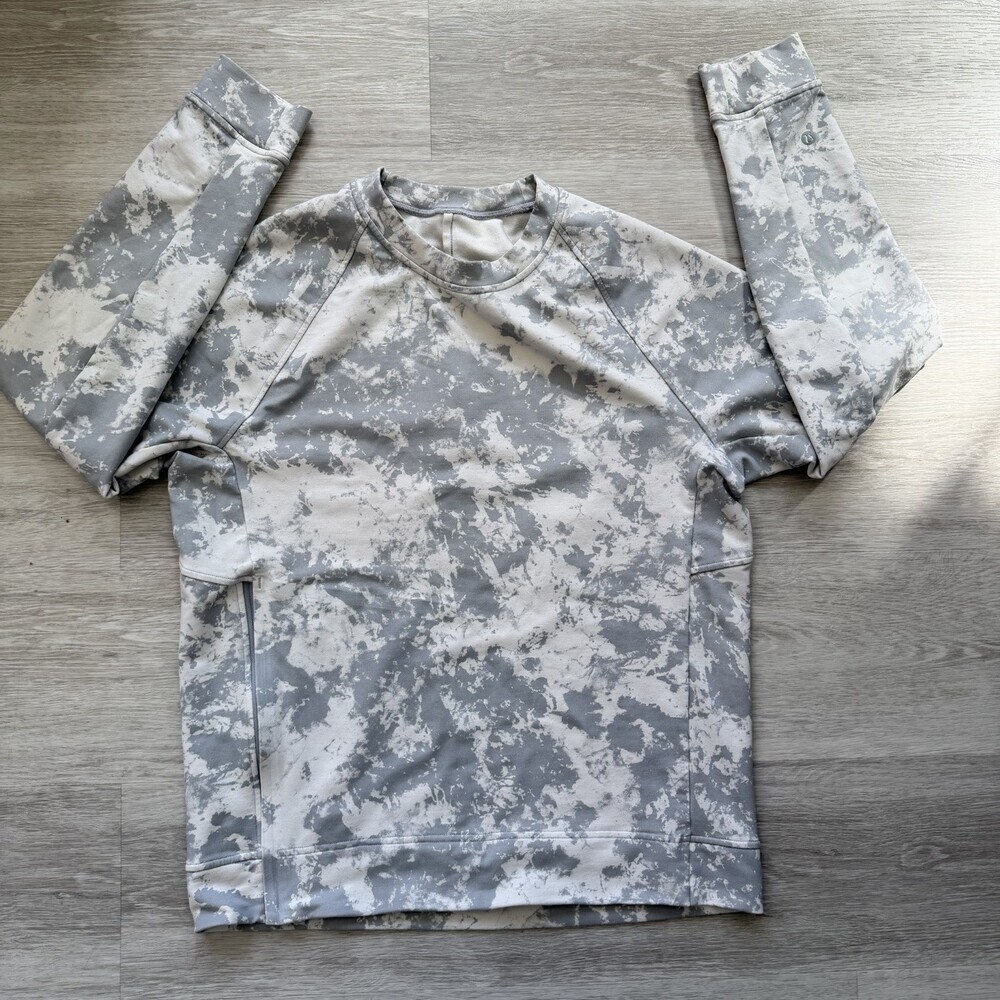 Lululemon CITY SWEAT CREW Neck Marble Dye Graphite Grey Men Size M Side Zip EUC - Picture 7 of 12